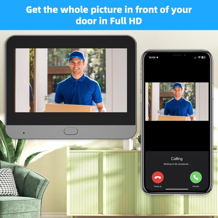 RH-PD8-I 4.3 inch HD Screen No Red Spot Night Vision WiFi Video Doorbell - Gray Black