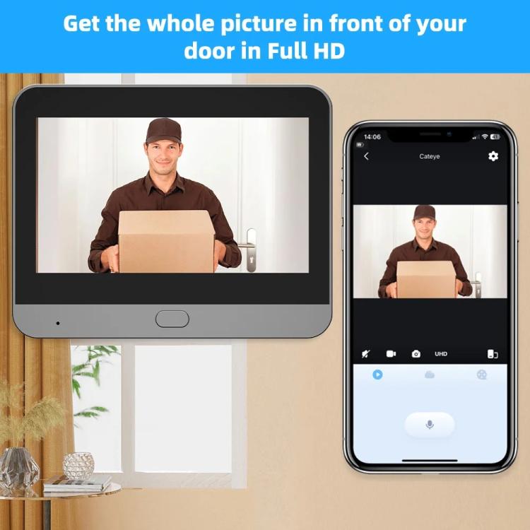 RH-PD10-I 4.3 inch HD Screen Motion Detection Smart WiFi Video Doorbell - Gray Black