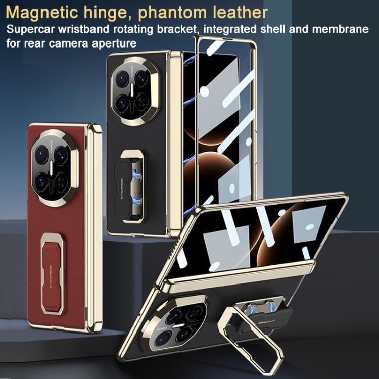 For Huawei Mate X7 GKK Magnetic Folding Hinge Leather Phone Case with Wristband & Rotating Holder