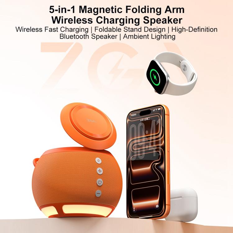 ZGA WX08 Multifunctional Bluetooth Speaker 15W Wireless Phone Watch Charger - Orange