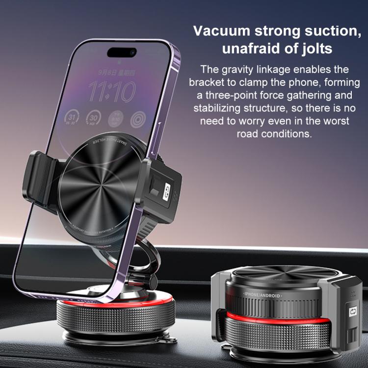 K33 360 Degree Rotation Vacuum Suction Magnetic and Clamp Dual Use Car Phone Holder - Black