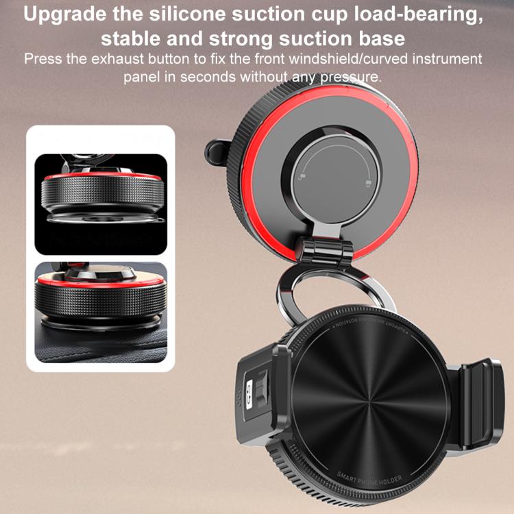 K33 360 Degree Rotation Vacuum Suction Magnetic and Clamp Dual Use Car Phone Holder - Black