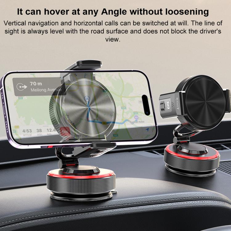 K33 360 Degree Rotation Vacuum Suction Magnetic and Clamp Dual Use Car Phone Holder - Black