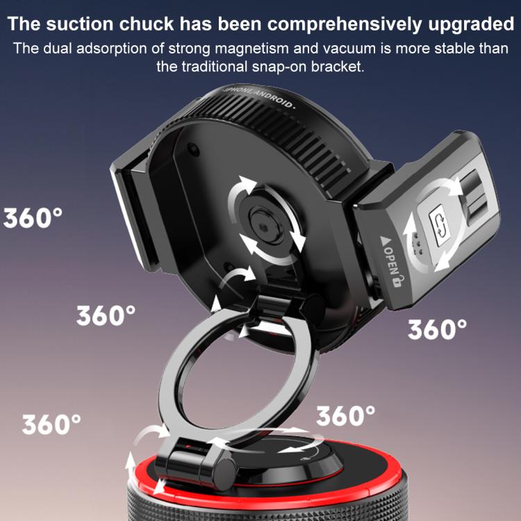 K33 360 Degree Rotation Vacuum Suction Magnetic and Clamp Dual Use Car Phone Holder - Black