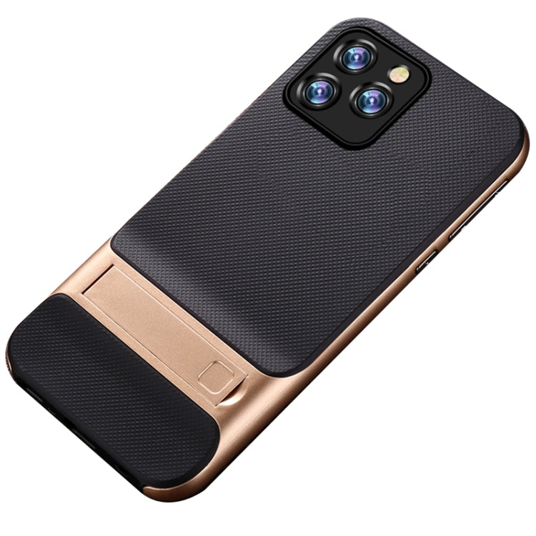 For iPhone 12 / 12 Pro Plaid Texture Non-slip TPU + PC Case with Holder