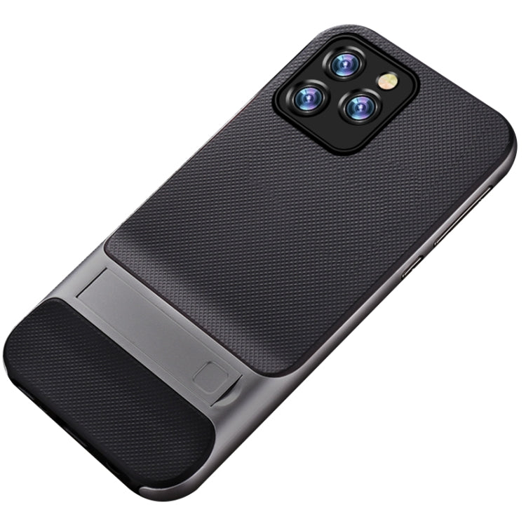 For iPhone 12 / 12 Pro Plaid Texture Non-slip TPU + PC Case with Holder