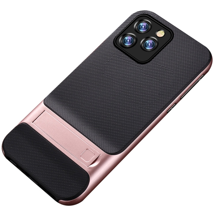 For iPhone 12 / 12 Pro Plaid Texture Non-slip TPU + PC Case with Holder