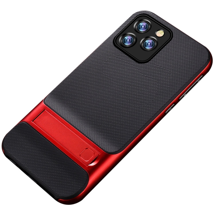 For iPhone 12 / 12 Pro Plaid Texture Non-slip TPU + PC Case with Holder