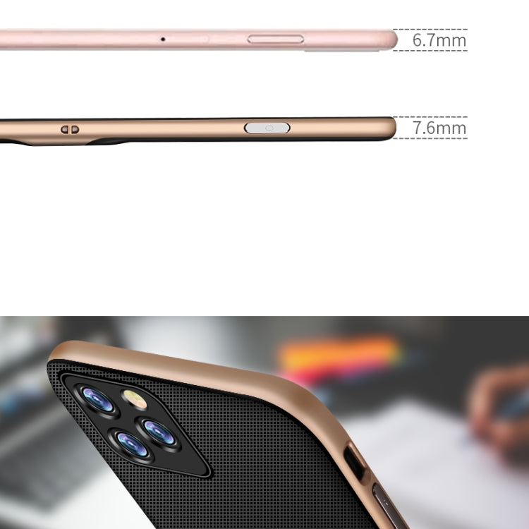 For iPhone 12 / 12 Pro Plaid Texture Non-slip TPU + PC Case with Holder