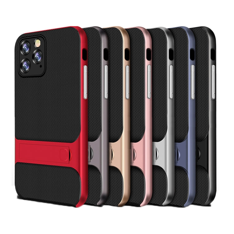 For iPhone 12 / 12 Pro Plaid Texture Non-slip TPU + PC Case with Holder