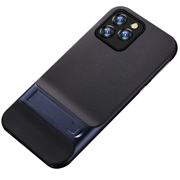 For iPhone 12 Pro Max Plaid Texture Non-slip TPU + PC Case with Holder