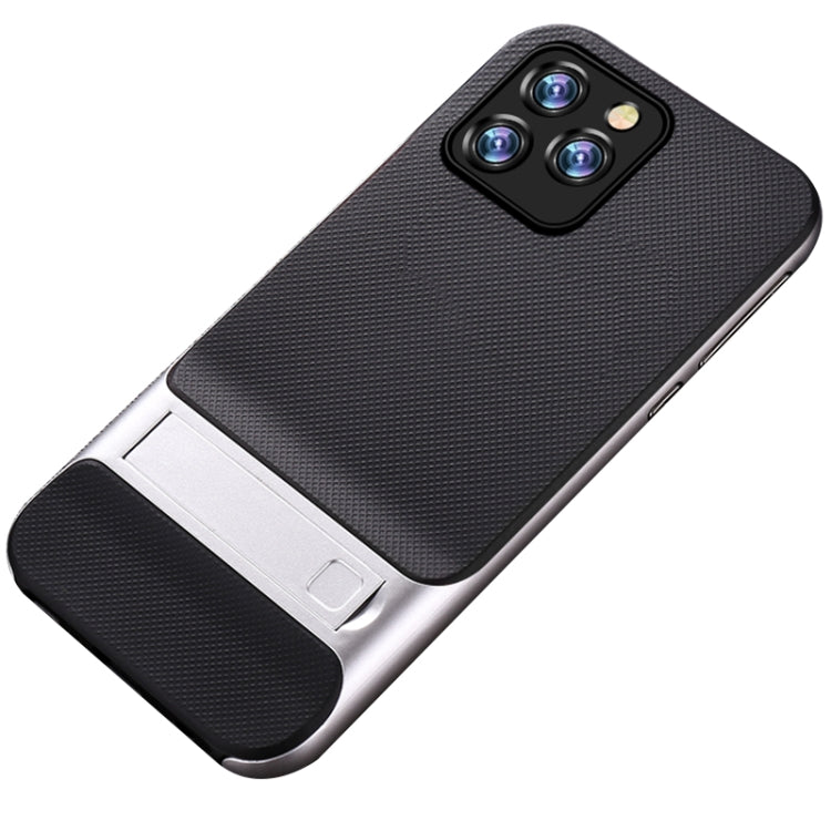 For iPhone 12 Pro Max Plaid Texture Non-slip TPU + PC Case with Holder
