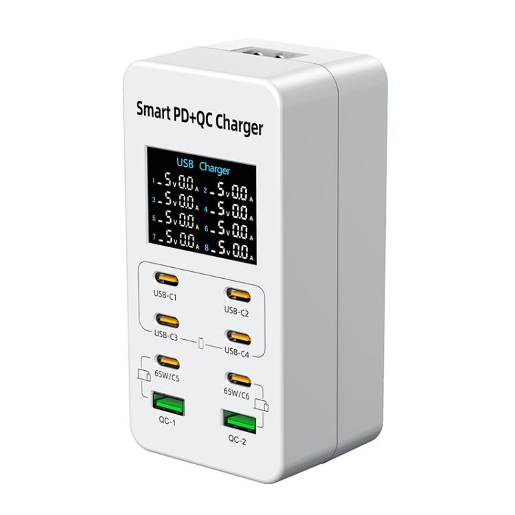 A8C 2 x USB-A and 6 x USB-C / Type-C Ports Desktop Digital Display Multi-Port Charger