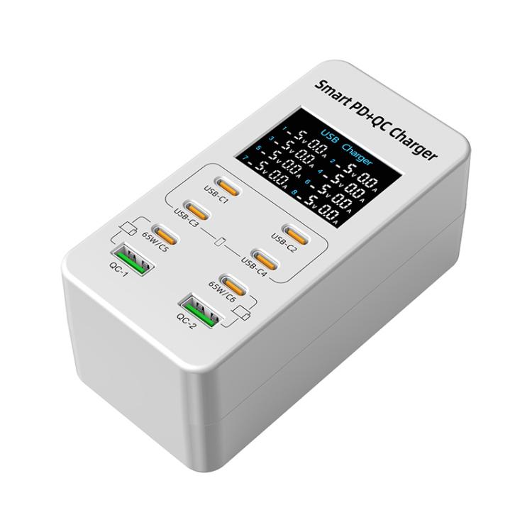 A8C 2 x USB-A and 6 x USB-C / Type-C Ports Desktop Digital Display Multi-Port Charger