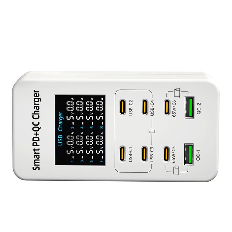 A8C 2 x USB-A and 6 x USB-C / Type-C Ports Desktop Digital Display Multi-Port Charger