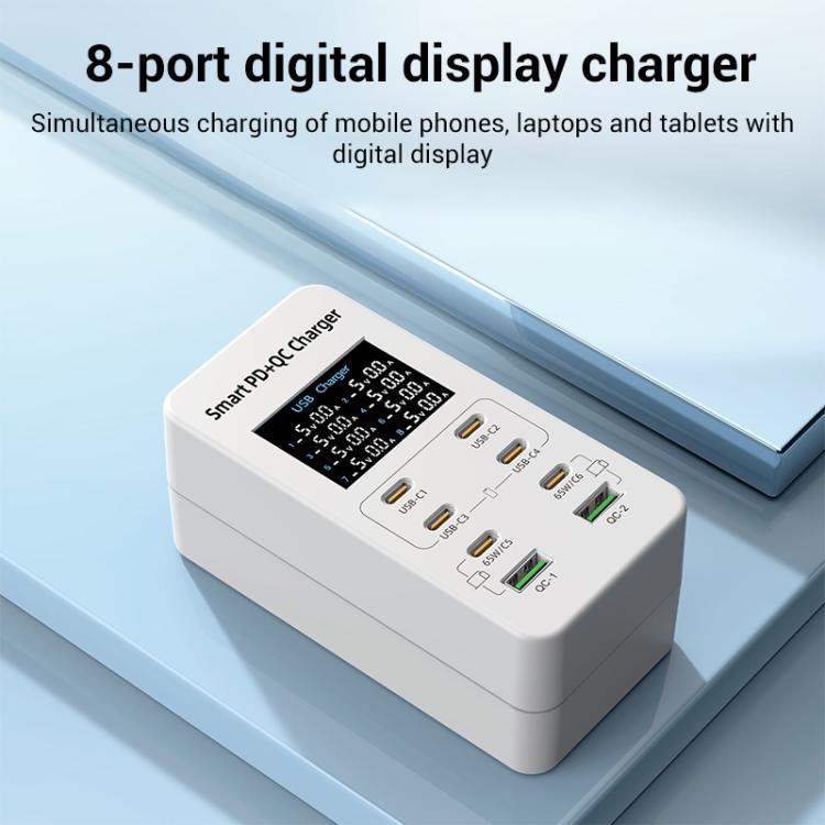 A8C 2 x USB-A and 6 x USB-C / Type-C Ports Desktop Digital Display Multi-Port Charger