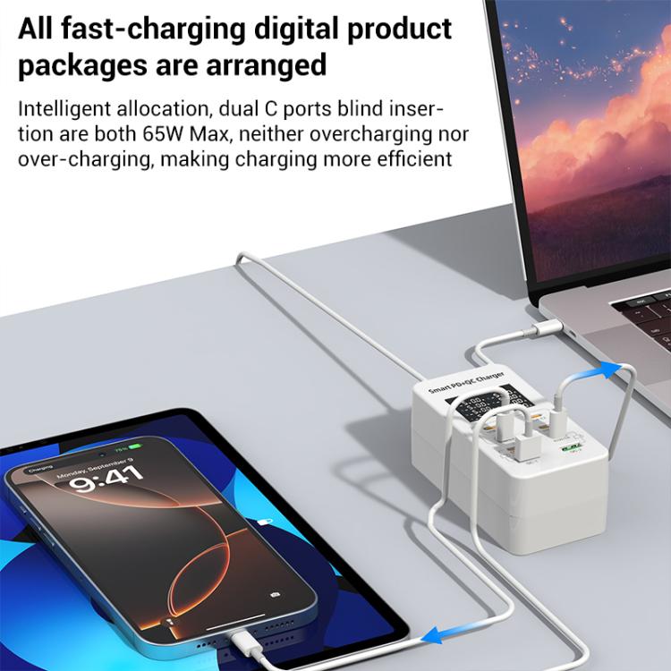 A8C 2 x USB-A and 6 x USB-C / Type-C Ports Desktop Digital Display Multi-Port Charger