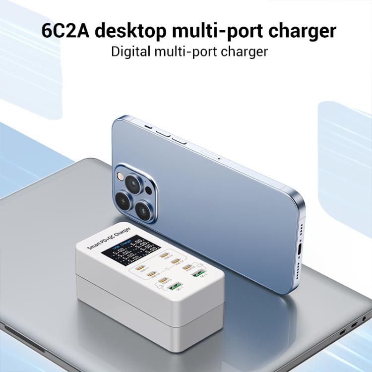 A8C 2 x USB-A and 6 x USB-C / Type-C Ports Desktop Digital Display Multi-Port Charger