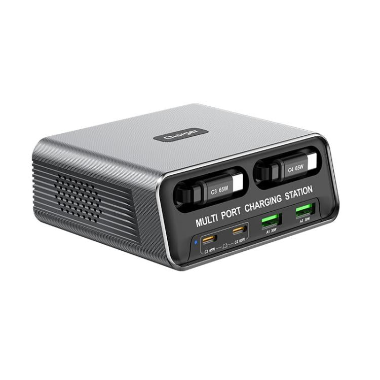 WXL-60C 6-in-1 Desktop Multi Ports Charging Station Built-in Dual Telescopic Cables