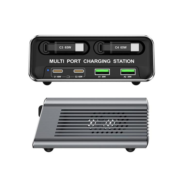 WXL-60C 6-in-1 Desktop Multi Ports Charging Station Built-in Dual Telescopic Cables