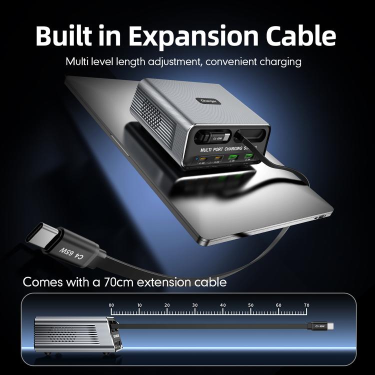 WXL-60C 6-in-1 Desktop Multi Ports Charging Station Built-in Dual Telescopic Cables