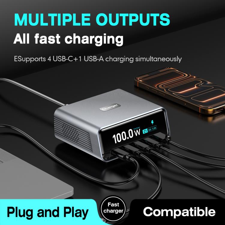 WXL-60D 2.3-inch Smart Display GaN High Power Desktop Charging Station