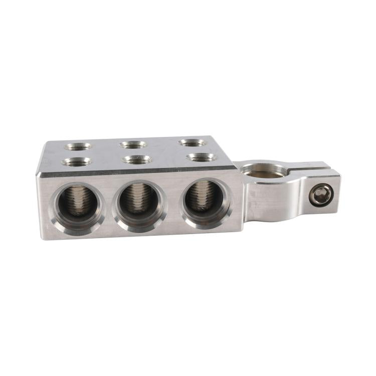 Pair 6-way Positive and Negative 4x0GA Battery Terminal Clamps with Wrench - Silver