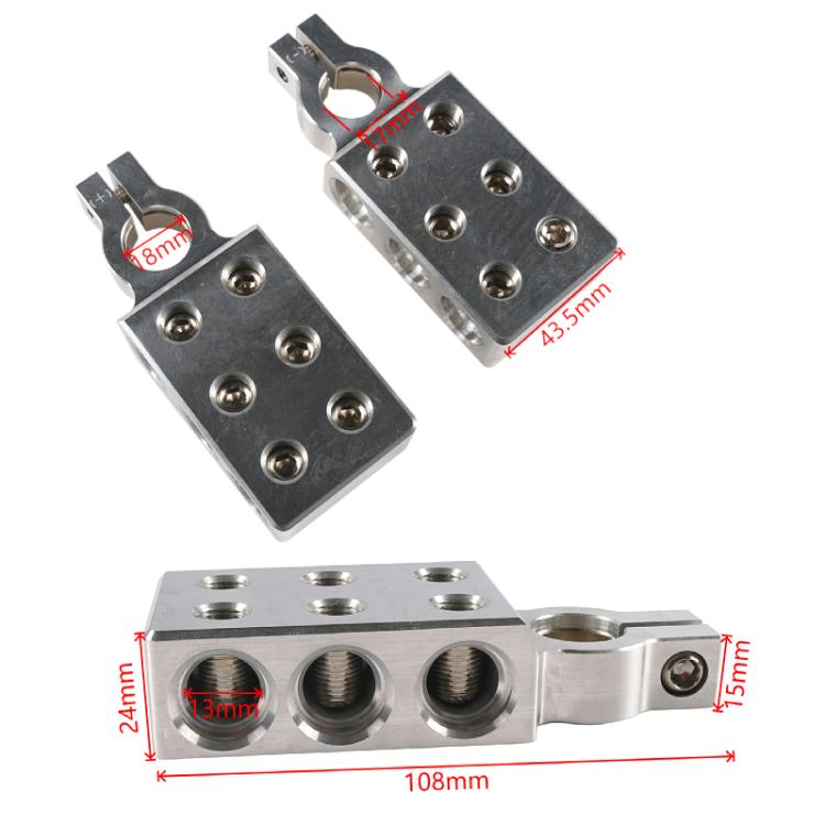Pair 6-way Positive and Negative 4x0GA Battery Terminal Clamps with Wrench - Silver
