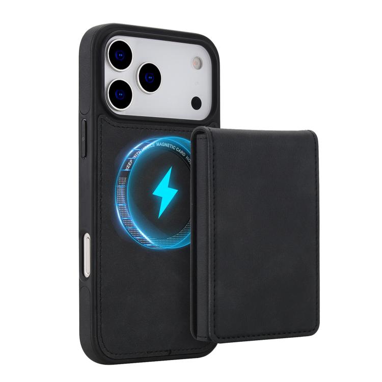 For iPhone 17 Pro Max Retro Faux Leather Detachable Spring Loaded Card Bag Magnetic RFID Phone Case