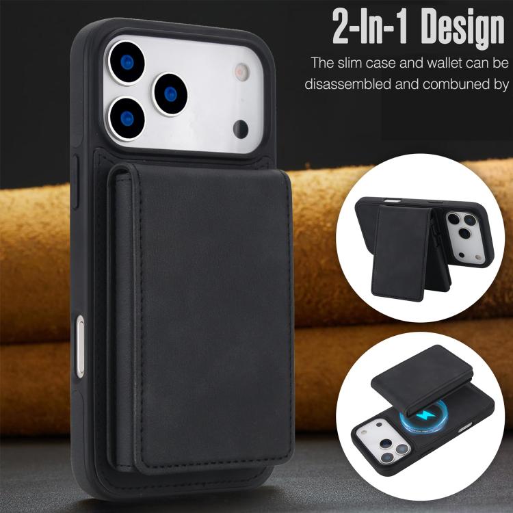 For iPhone 17 Pro Max Retro Faux Leather Detachable Spring Loaded Card Bag Magnetic RFID Phone Case