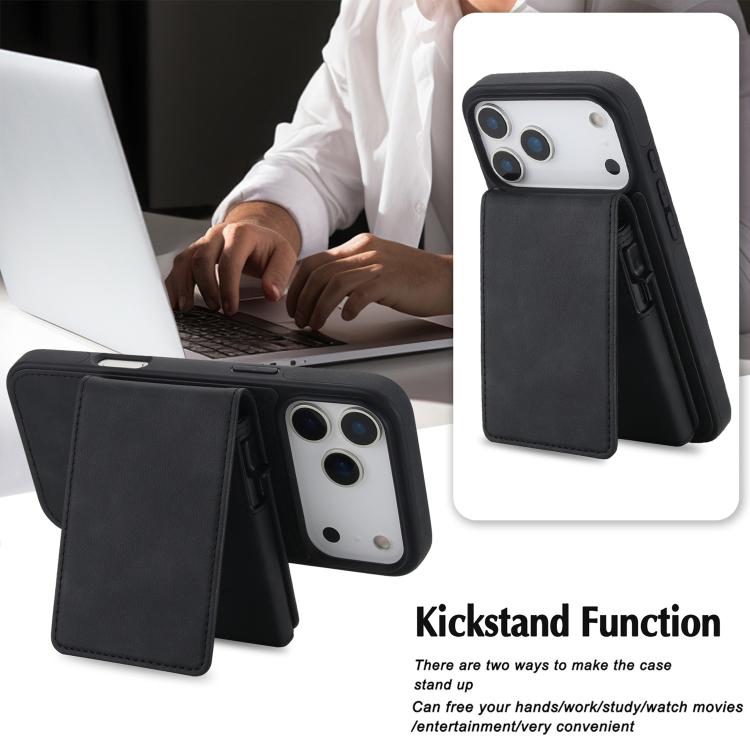 For iPhone 17 Pro Max Retro Faux Leather Detachable Spring Loaded Card Bag Magnetic RFID Phone Case