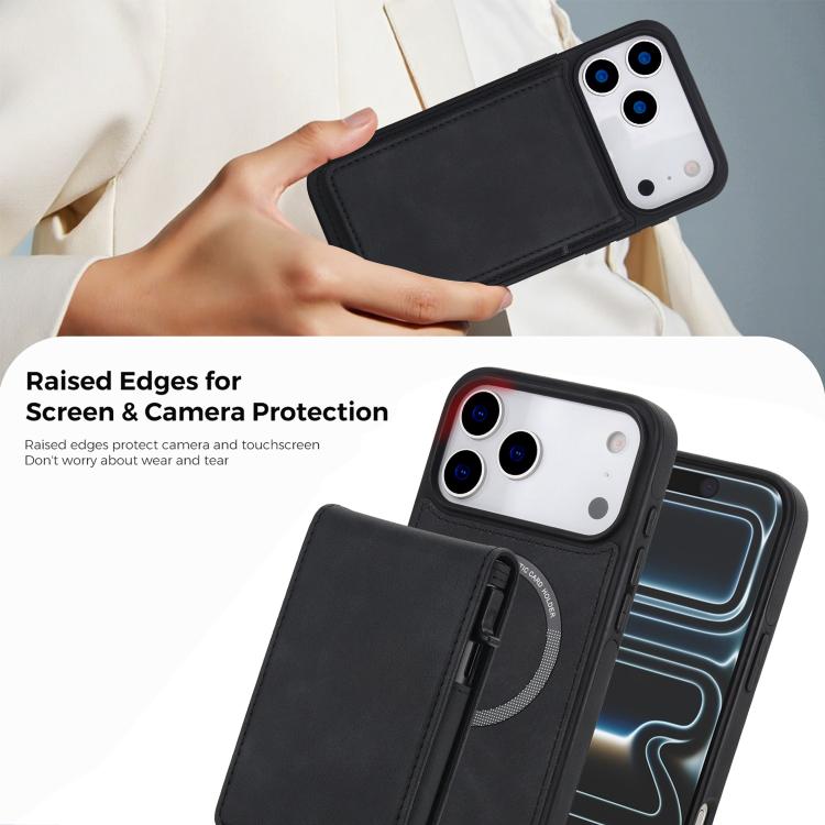For iPhone 17 Pro Max Retro Faux Leather Detachable Spring Loaded Card Bag Magnetic RFID Phone Case