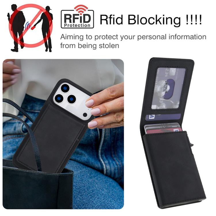 For iPhone 17 Pro Max Retro Faux Leather Detachable Spring Loaded Card Bag Magnetic RFID Phone Case