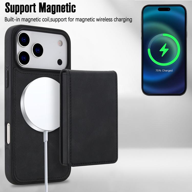 For iPhone 17 Pro Max Retro Faux Leather Detachable Spring Loaded Card Bag Magnetic RFID Phone Case