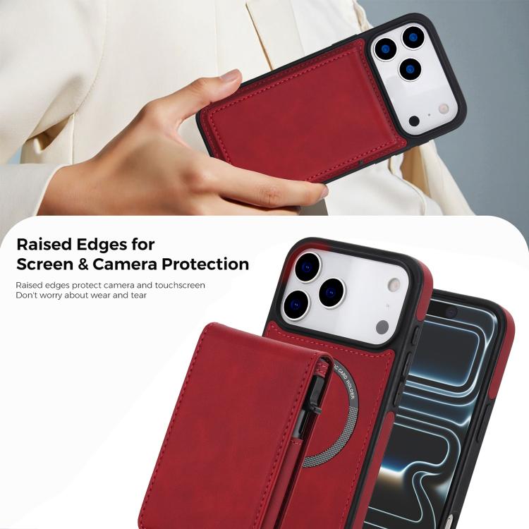 For iPhone 17 Pro Max Retro Faux Leather Detachable Spring Loaded Card Bag Magnetic RFID Phone Case