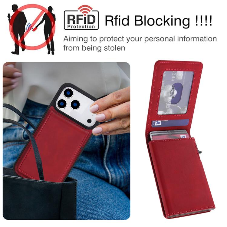 For iPhone 17 Pro Max Retro Faux Leather Detachable Spring Loaded Card Bag Magnetic RFID Phone Case