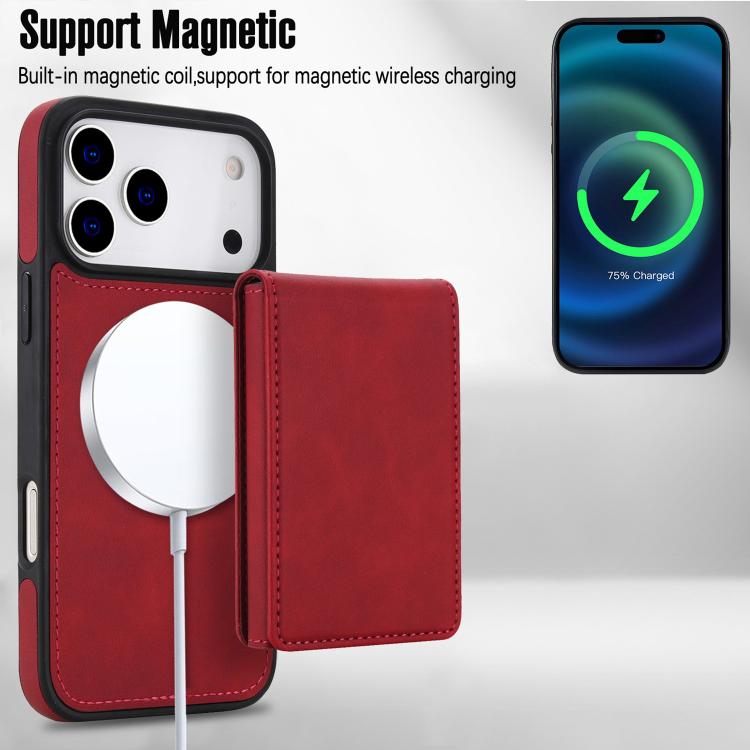 For iPhone 17 Pro Max Retro Faux Leather Detachable Spring Loaded Card Bag Magnetic RFID Phone Case