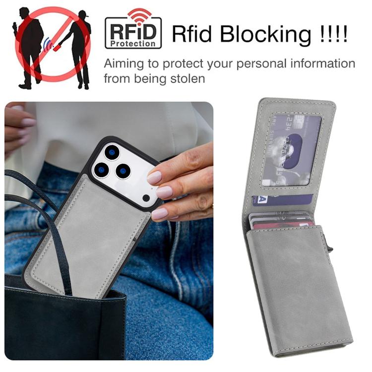 For iPhone 17 Pro Max Retro Faux Leather Detachable Spring Loaded Card Bag Magnetic RFID Phone Case