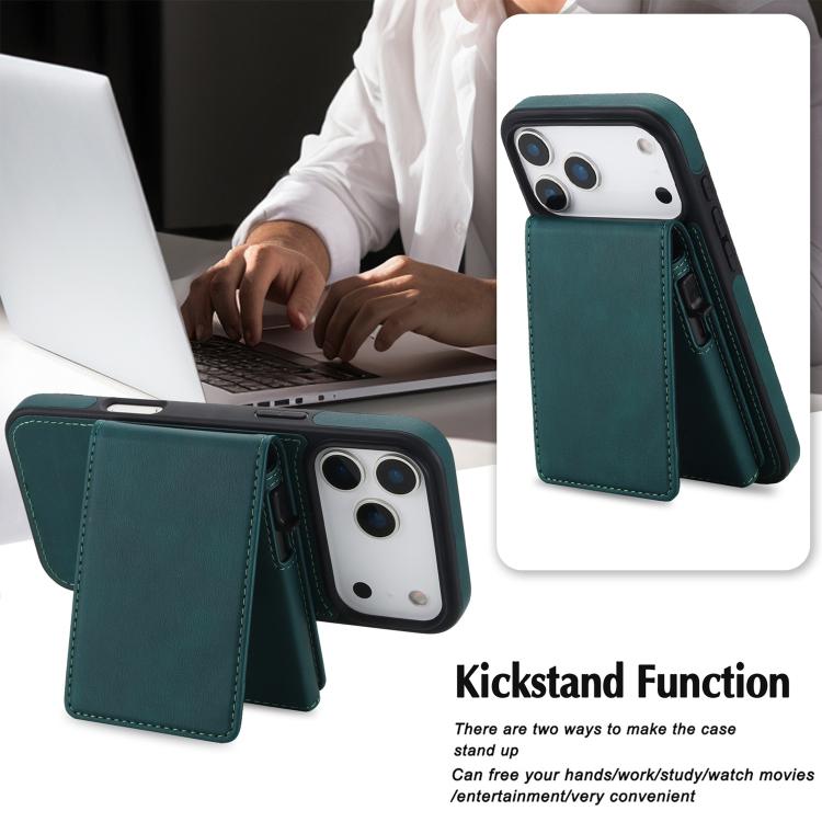 For iPhone 17 Pro Max Retro Faux Leather Detachable Spring Loaded Card Bag Magnetic RFID Phone Case