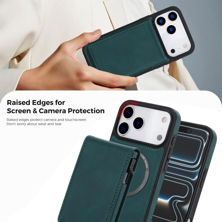 For iPhone 17 Pro Max Retro Faux Leather Detachable Spring Loaded Card Bag Magnetic RFID Phone Case