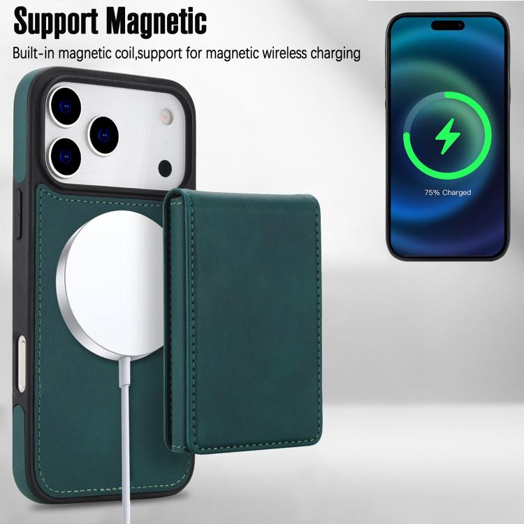 For iPhone 17 Pro Max Retro Faux Leather Detachable Spring Loaded Card Bag Magnetic RFID Phone Case