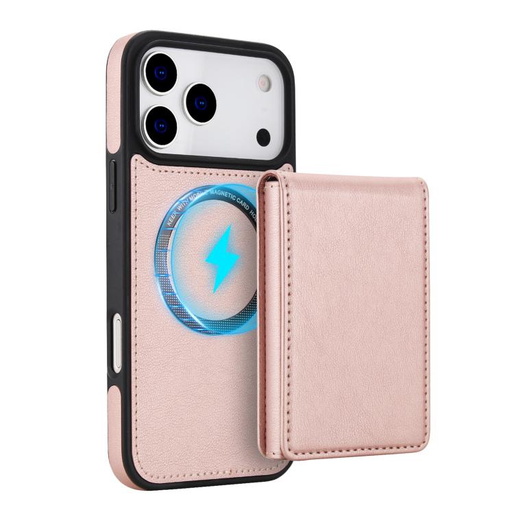 For iPhone 17 Pro Max Retro Faux Leather Detachable Spring Loaded Card Bag Magnetic RFID Phone Case