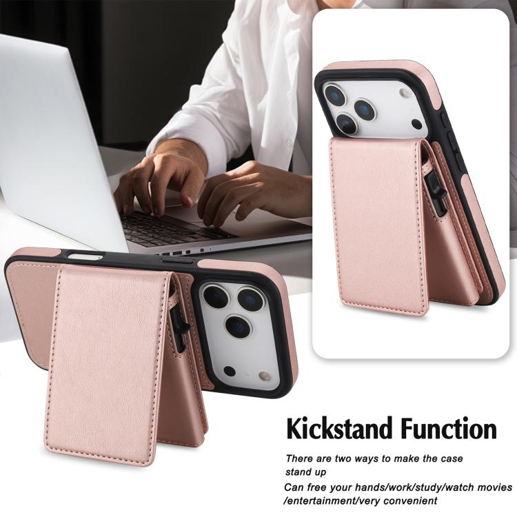For iPhone 17 Pro Max Retro Faux Leather Detachable Spring Loaded Card Bag Magnetic RFID Phone Case
