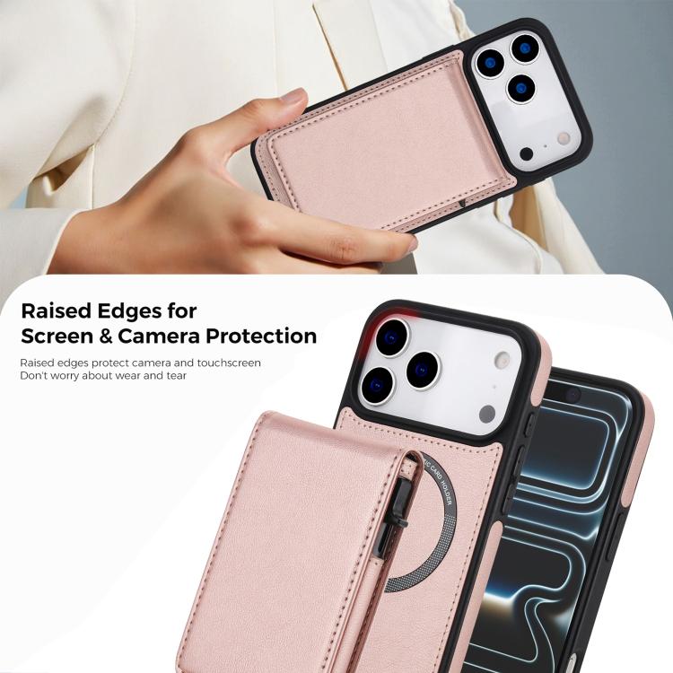 For iPhone 17 Pro Max Retro Faux Leather Detachable Spring Loaded Card Bag Magnetic RFID Phone Case