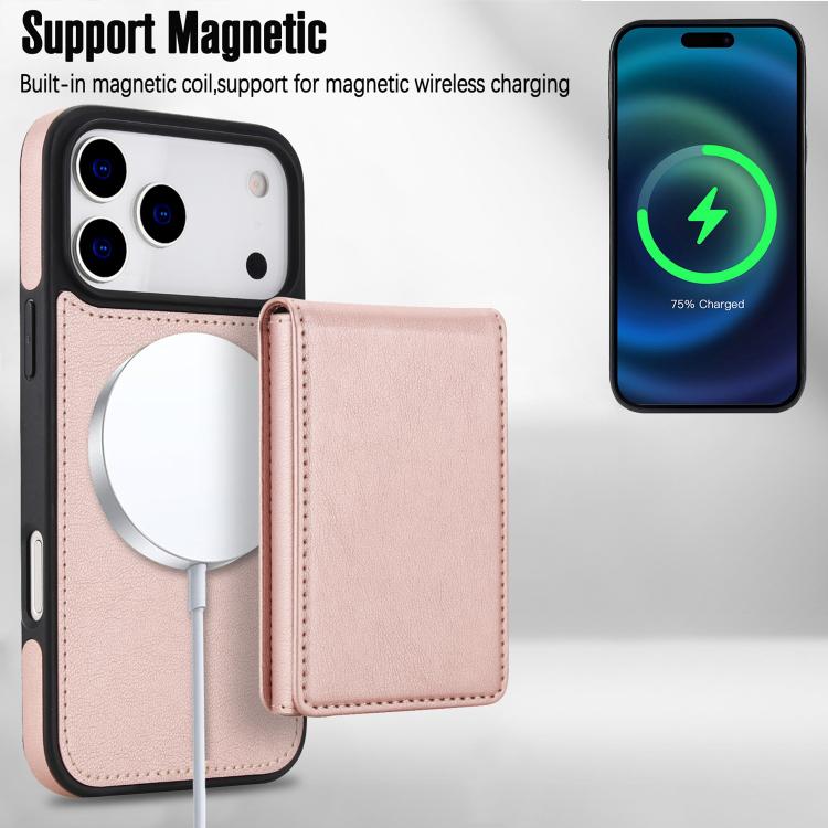 For iPhone 17 Pro Max Retro Faux Leather Detachable Spring Loaded Card Bag Magnetic RFID Phone Case