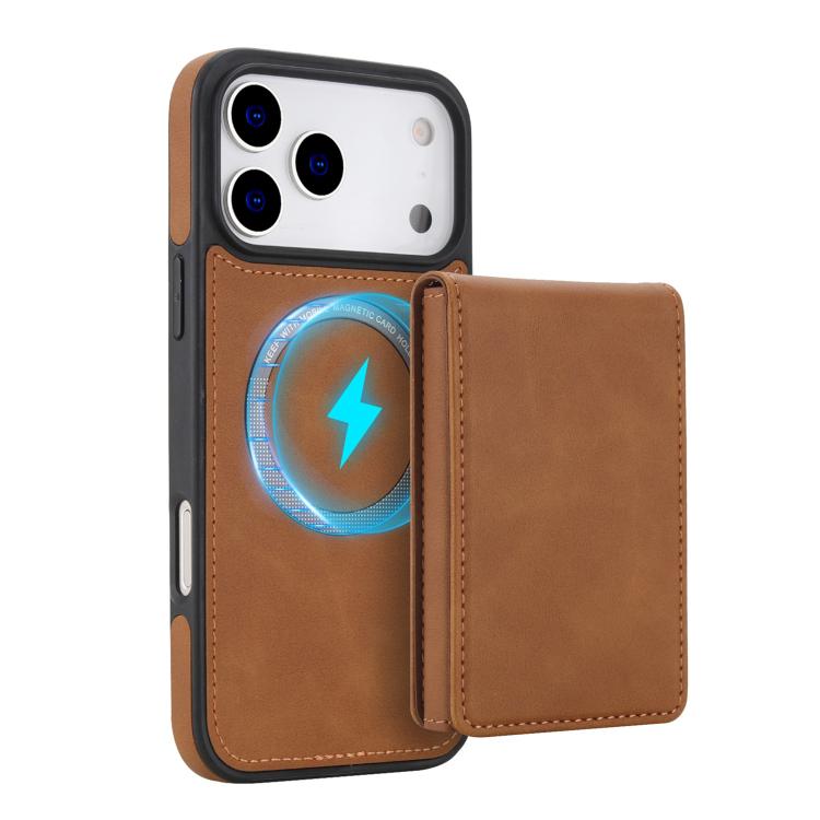 For iPhone 17 Pro Max Retro Faux Leather Detachable Spring Loaded Card Bag Magnetic RFID Phone Case