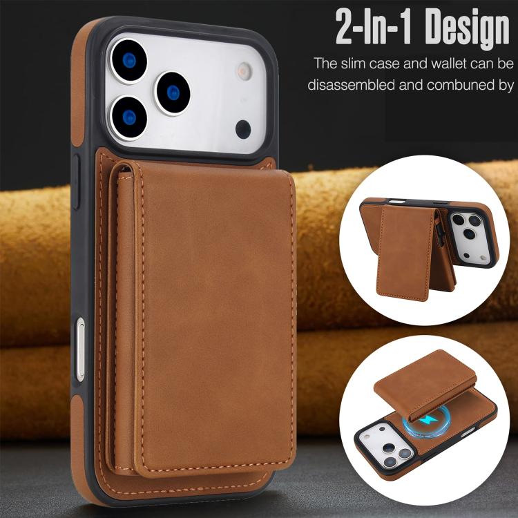 For iPhone 17 Pro Max Retro Faux Leather Detachable Spring Loaded Card Bag Magnetic RFID Phone Case