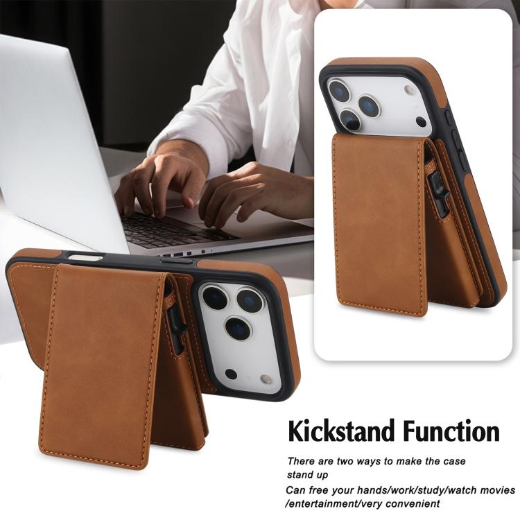 For iPhone 17 Pro Max Retro Faux Leather Detachable Spring Loaded Card Bag Magnetic RFID Phone Case