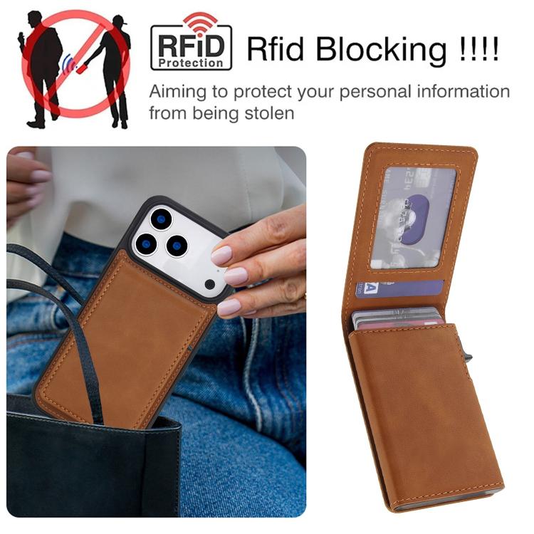 For iPhone 17 Pro Max Retro Faux Leather Detachable Spring Loaded Card Bag Magnetic RFID Phone Case