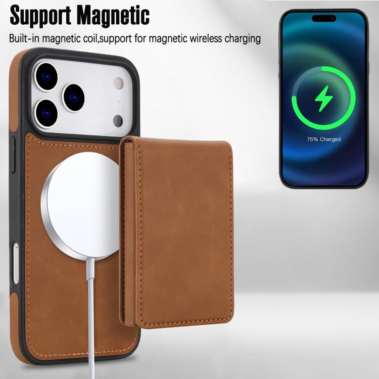 For iPhone 17 Pro Max Retro Faux Leather Detachable Spring Loaded Card Bag Magnetic RFID Phone Case
